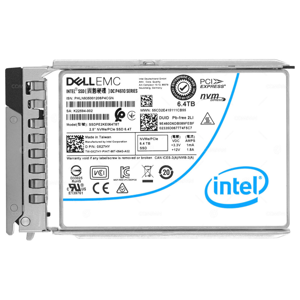 X27HY G14  DELL NVME SSD 6.4TB U.2 PCIE 3.1 2.5" SFF FOR DELL POWEREDGE G14 G15